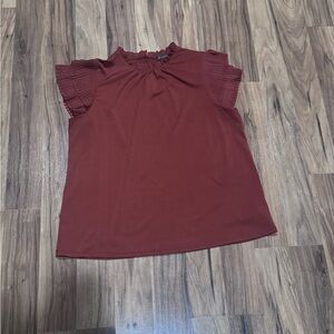 Adrianna Papell Terracotta Blouse with Pleated Sleeves